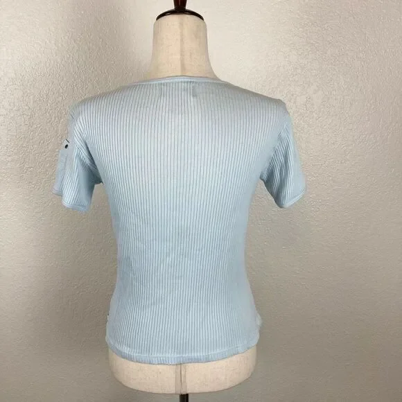 Ralph Lauren Polo Jeans Company Y2K ribbed baby T-shirt women’s M blue crewneck - Picture 3 of 6